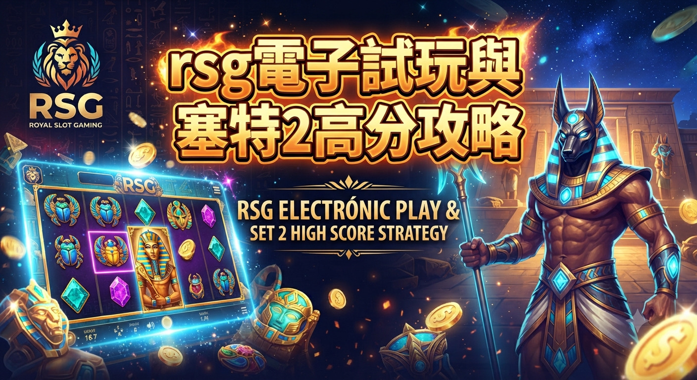 圖片展示了RSG電子試玩的「塞特2」遊戲主題，畫面中融合了古埃及神話元素與高分攻略的視覺設計。 主視覺包含埃及神明、老虎機介面以及醒目的繁體中文標題文字。